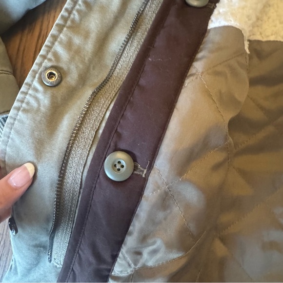 American Eagle green Utility Jacket Pink Fur Hood Parka Sherpa Y2K 00s coat - Picture 8 of 13